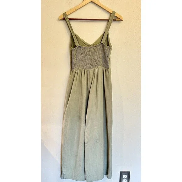 Lulus Small Sage‎ Green Striped Jumpsuit Wide Leg Button Front Adjustable Straps - Picture 5 of 16